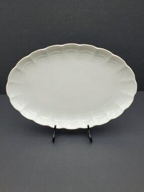 Kaiser Romantica White Platter West Germany Oval Scalloped Ribbed Serving Plate